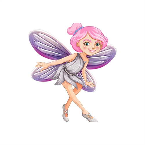 Pink Hair Fairy with Silver Petal Dress Transparent Sticker
